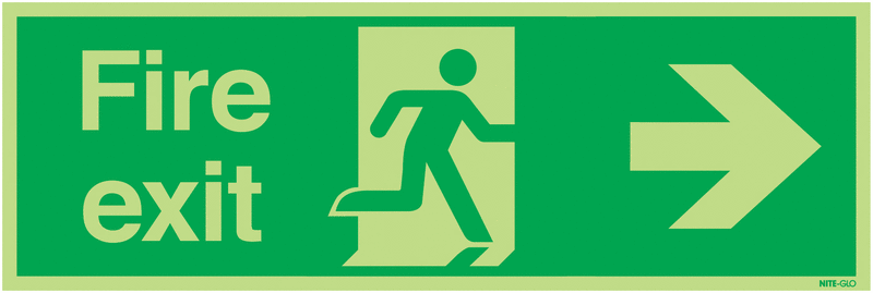 450mm x 150mm Fire Exit (Arrow Right) Photoluminescent Signs