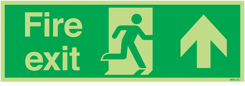 450mm x 150mm Fire Exit (Arrow Up) Photoluminescent Signs