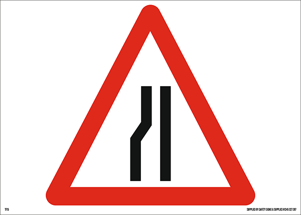 Road Narrows Nearside Triangular Metal Road Sign Plate - 600mm