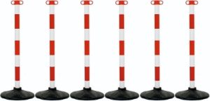 Red and White Barrier Post with Base's pack of 6